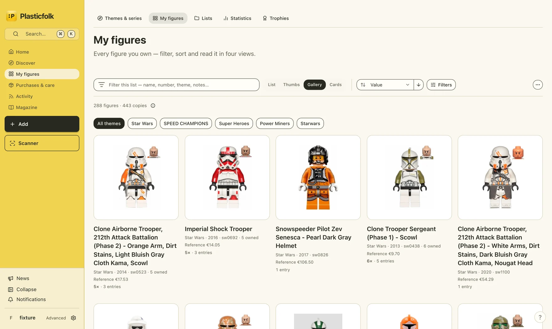 Plasticfolk on desktop: My figures gallery with search and navigation