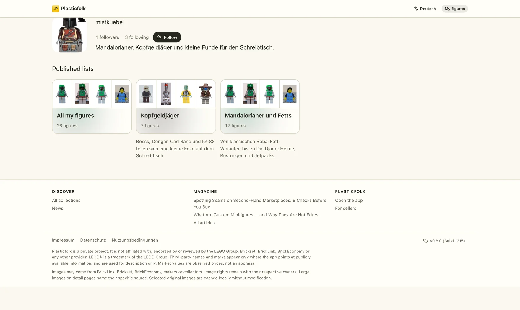 Public example profile with a collecting bio and published figure lists